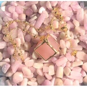 Beautiful Rose Quartz Cube on Chain